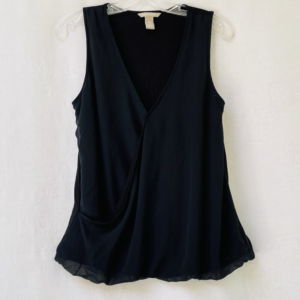 Banana Republic Faux Wrap Blouse Womens Medium Sleeveless Black Stretch Goth